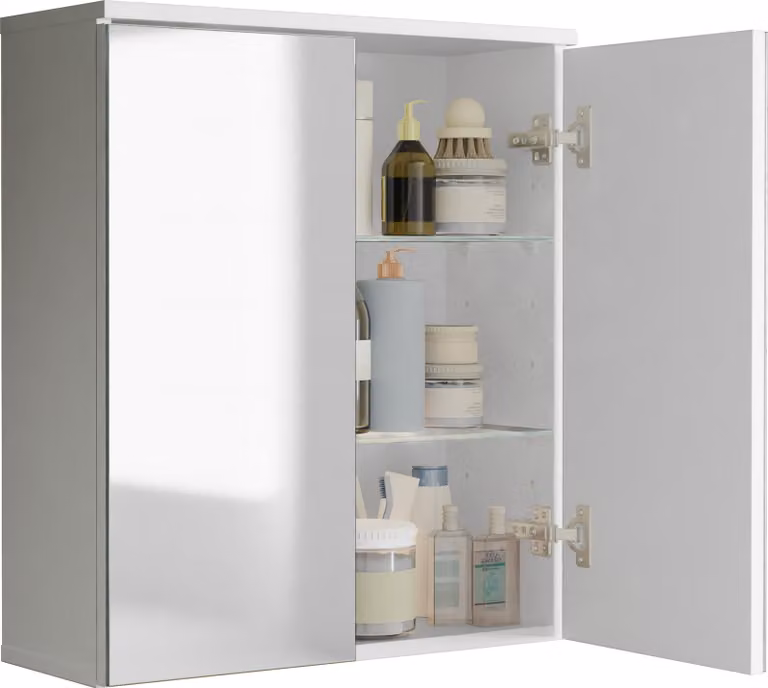 Armadio bagno - armadio a specchio senza tempo con spazio di archiviazione sufficiente, dimensioni ca. H. 61 x W. 54 x D. 20 cm, pratica soluzione di stoccaggio per il bagno, Nilari