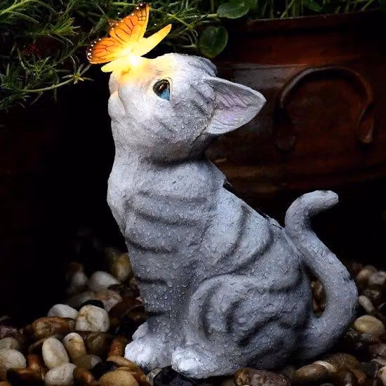 Lanterna da giardino a energia solare a LED, luce bianca calda, 26x16 cm, per gatti