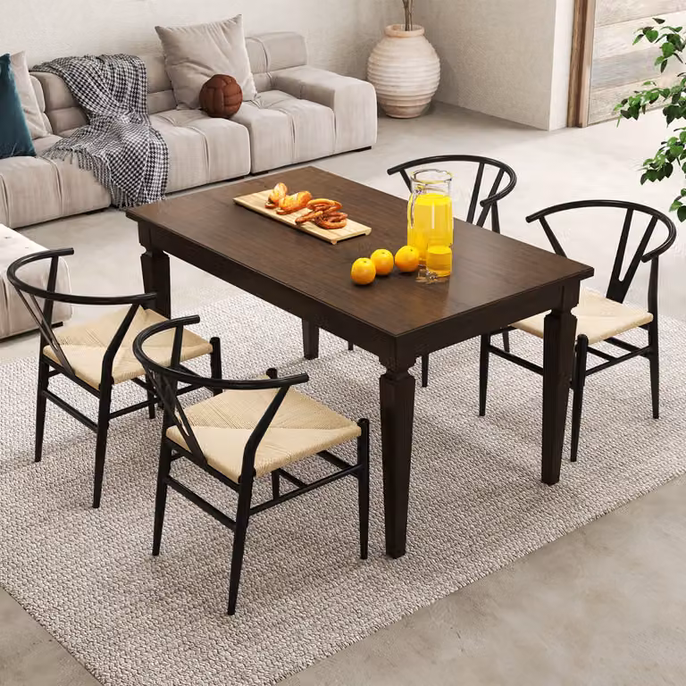 Sedie da cucina impilabili Costway con schienale a forma di Y e seduta in rattan intrecciato, Beige