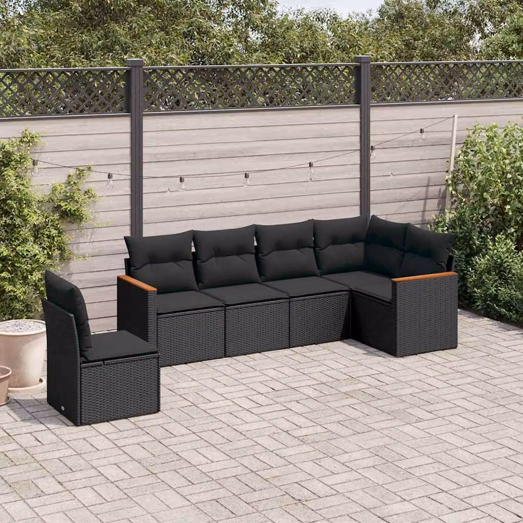 Set Divano da Giardino a L vidaXL in Polyrattan Nero con 6 Cuscini e Coperture Rimovibili – 1