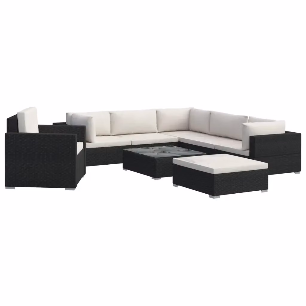 Set da giardino componibile vidaXL in rattan nero con cuscini e tavolino da esterno 8 pezzi – 2