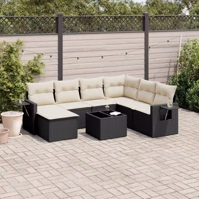 Set Divani da Giardino con Cuscini 8 pz Nero in Polyrattan 3252843