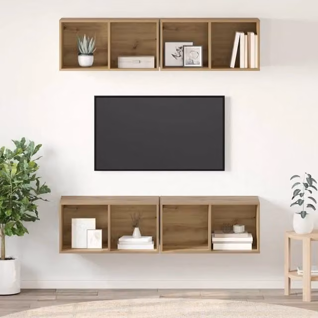 Set mobile TV 4 pz-Set di 4 Credenza per TV Rovere artigianale 37 x 37 x 72 cm 301825
