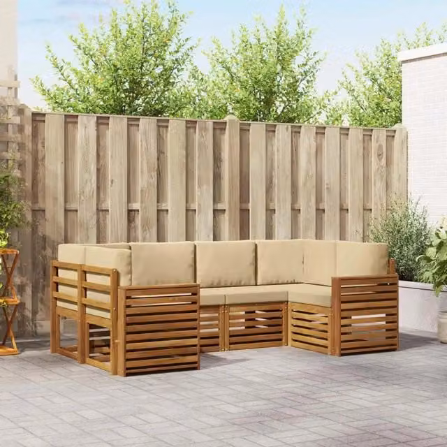 Set di divani da esterno vidaXL a forma di L in legno di acacia con cuscini beige per giardino e terrazza – 1