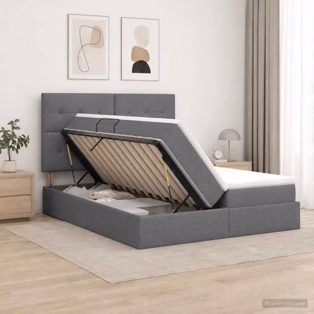 Letto con contenitore moderno vidaXL in tessuto grigio L/P: 200 x 200 cm, H: 204 cm – 1