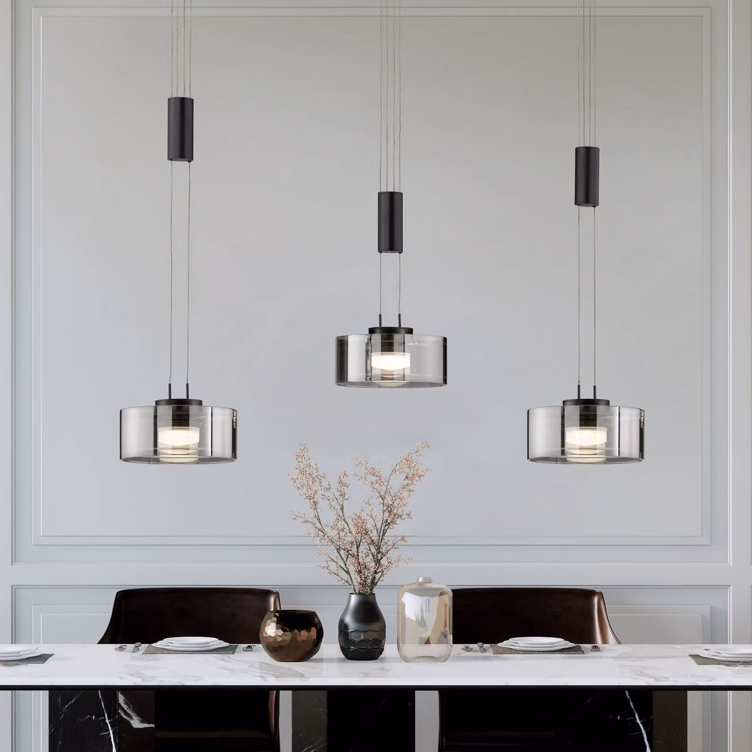 FISCHER & HONSEL Lampada a sospensione Lavin, dimmerabile, Nero, Soggiorno / Sala da pranzo, Metallo, Moderno, Lampada a sospensione