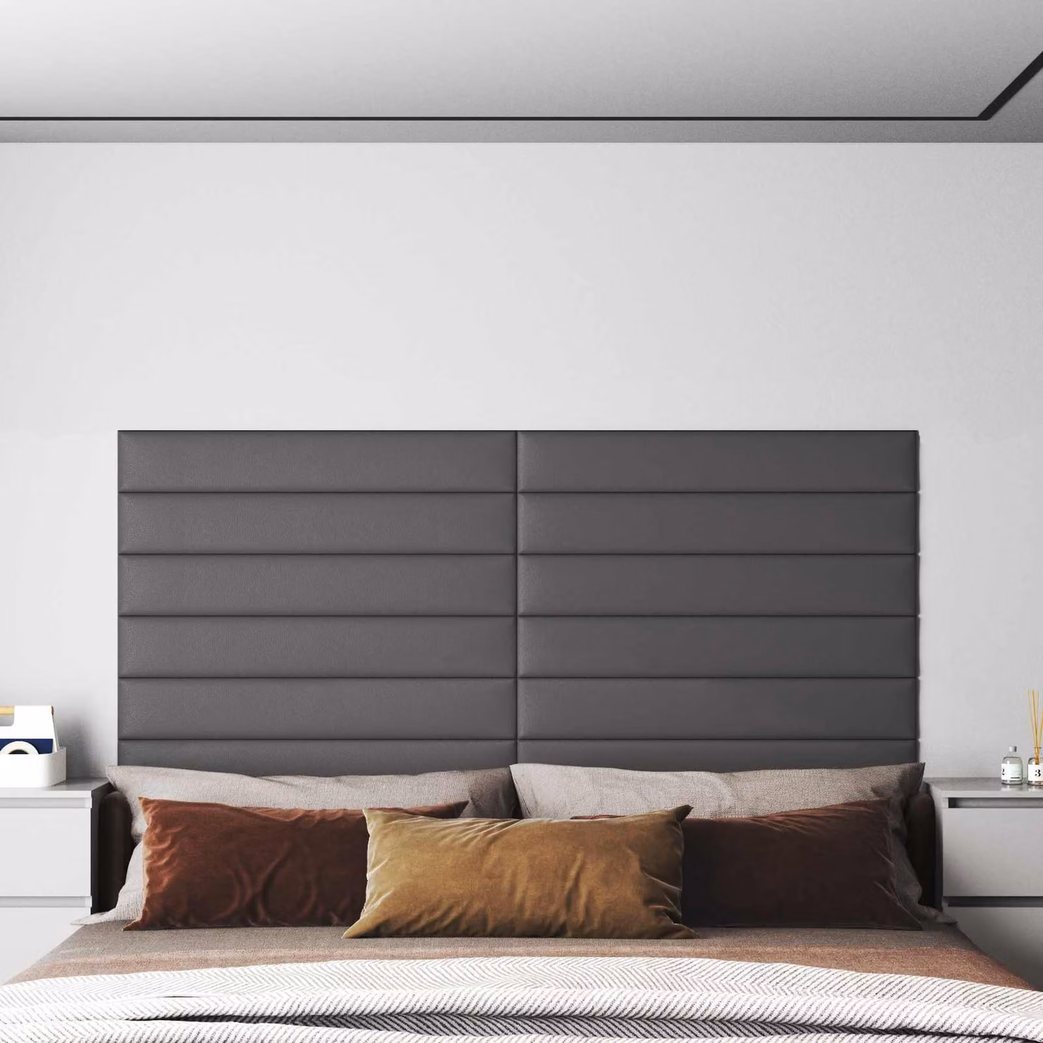 Set di 12 pannelli per testiera da parete vidaXL in tessuto grigio, L: 90 cm, H: 15 cm