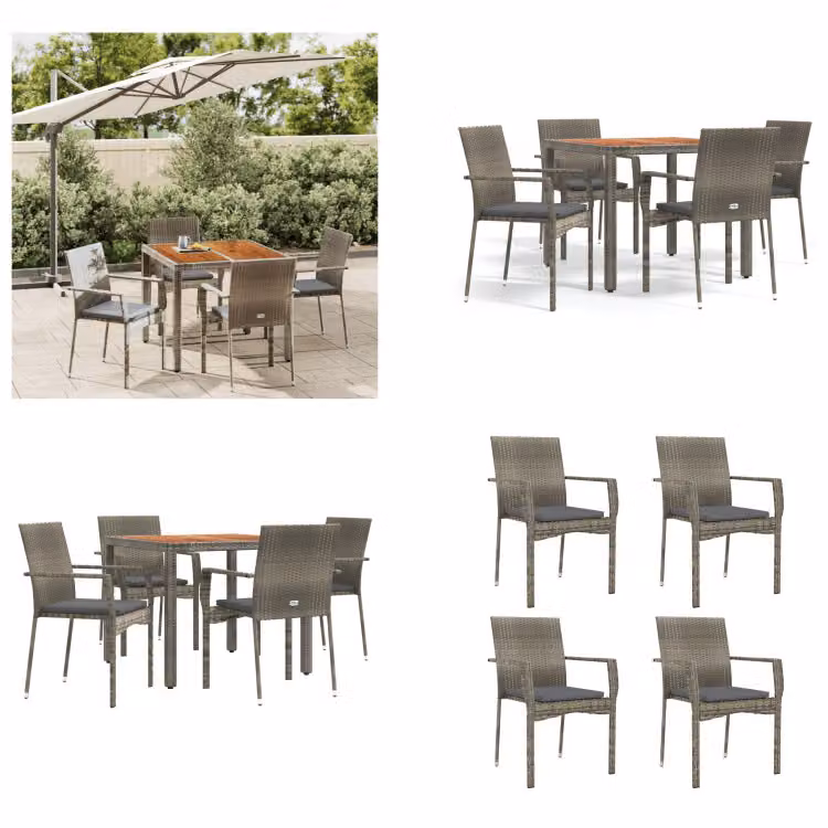 vidaXL Set da pranzo da giardino 5 pezzi con cuscini in poly rattan grigio - Set da pranzo da giardino - Set da pranzo da giardino - Set da pranzo da terrazza