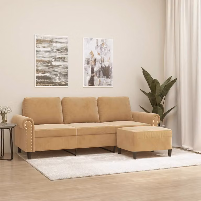 Maison Exclusive - Divano a tre posti con poggiapiedi, marrone, 180 cm, in velluto