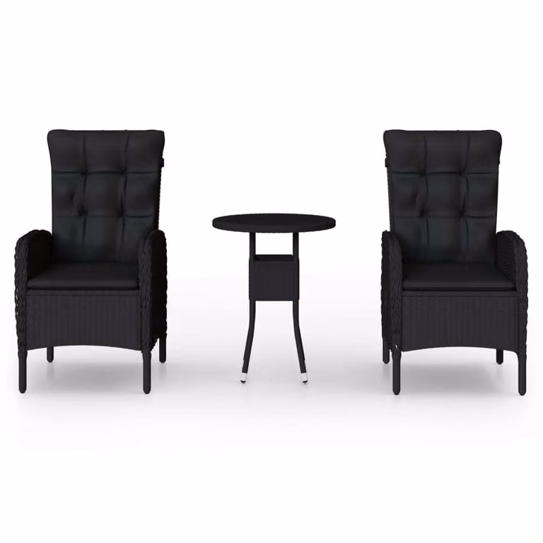 Set da Bistrot per Giardino 3 pz in Polyrattan Nero
