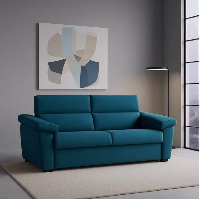 Divano Letto 2 Posti Contrada DMORA Azzurro con Rivestimento Sfoderabile e Funzione Letto Made in Italy L: 205 cm, P: 95 cm – 1