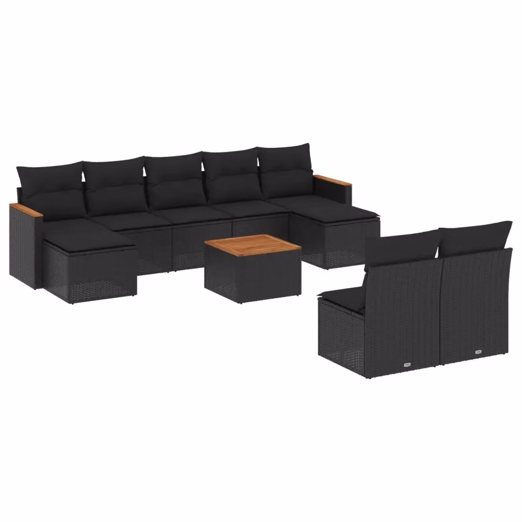 vidaXL Set Divani da Giardino 10pz in Polyrattan Nero con Cuscini Imbottiti e Tavolino da Esterno – 2