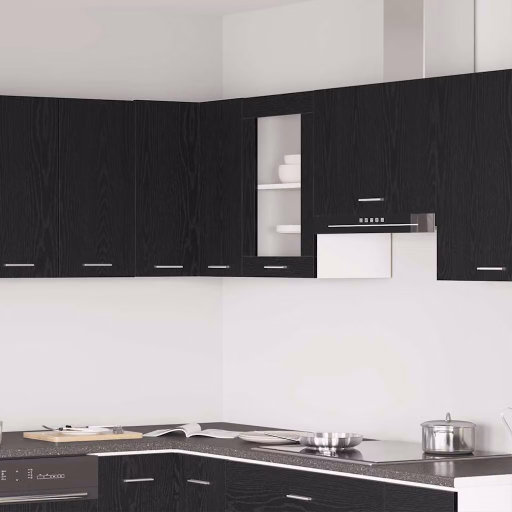 Pensile da cucina moderno vidaXL in legno e vetro con ante in vetro, Nero, L 40 cm x P 31 cm x H 60 cm