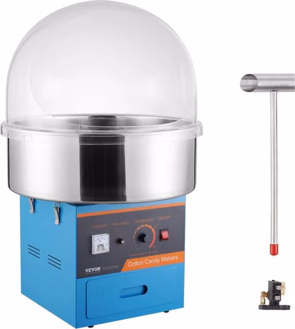 Macchina per Zucchero Filato Elettrica 1000W con Coperchio e Ciotola Acciaio Inox Blu per Feste e Casa
