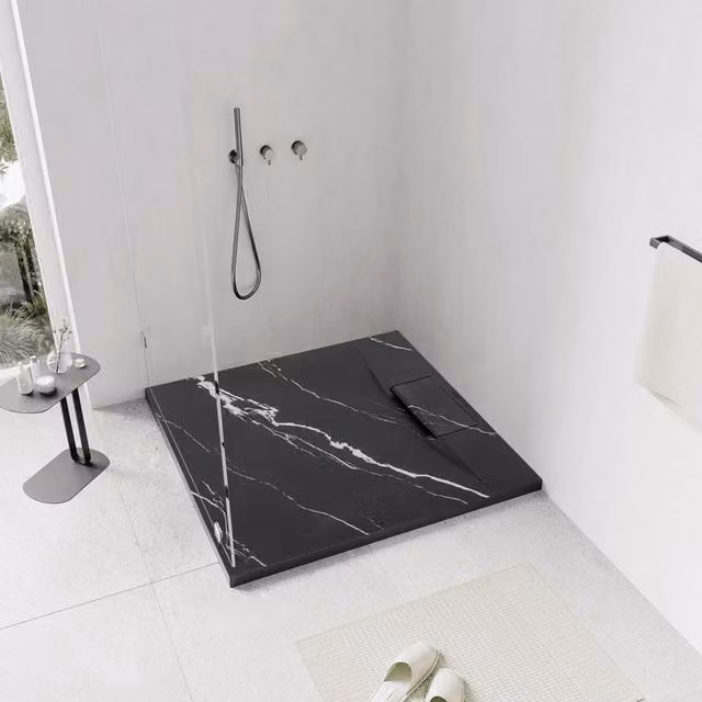 Piatto doccia quadrato Rea Bazalt Carrara Black in mineral cast, L 90 cm x P 90 cm