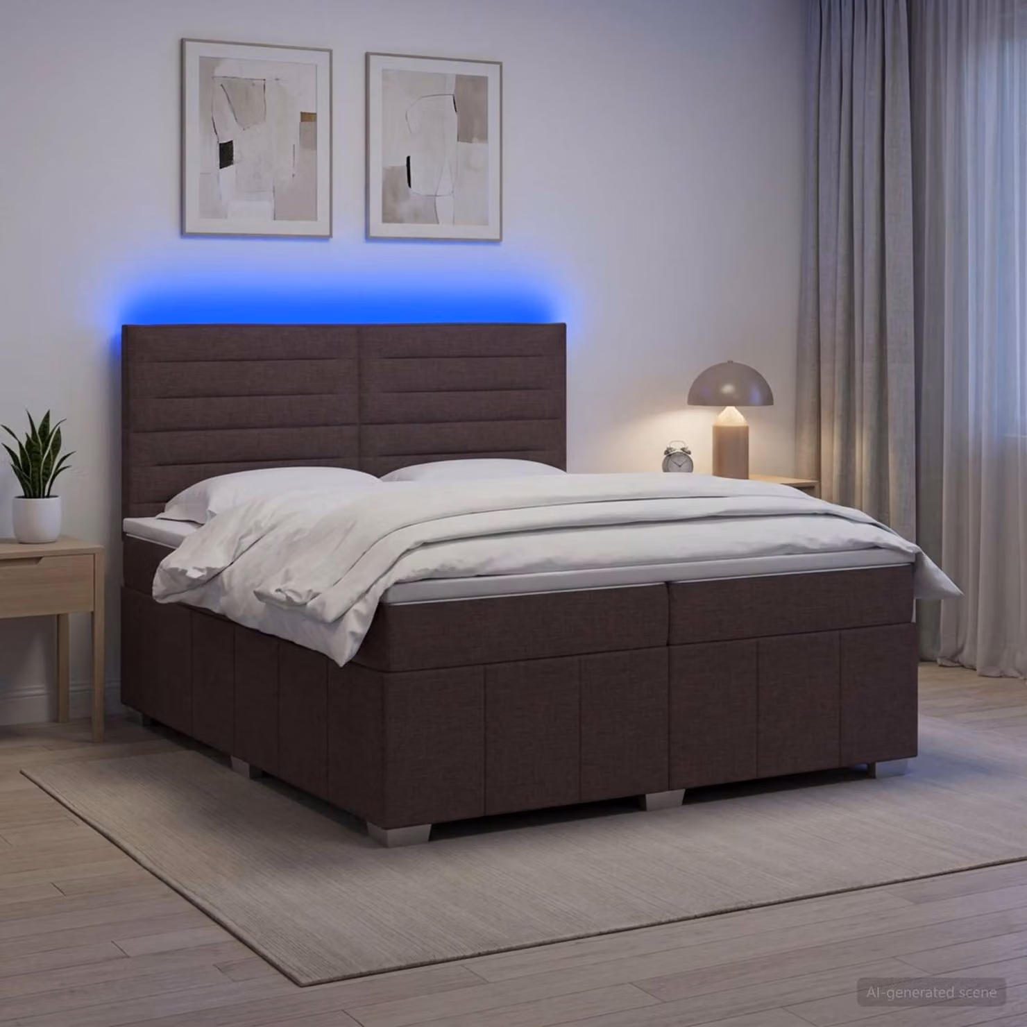 Letto Box Spring vidaXL con Materasso a Molle Insacchettate e Illuminazione LED, Marrone e Bianco, 200 x 200 cm