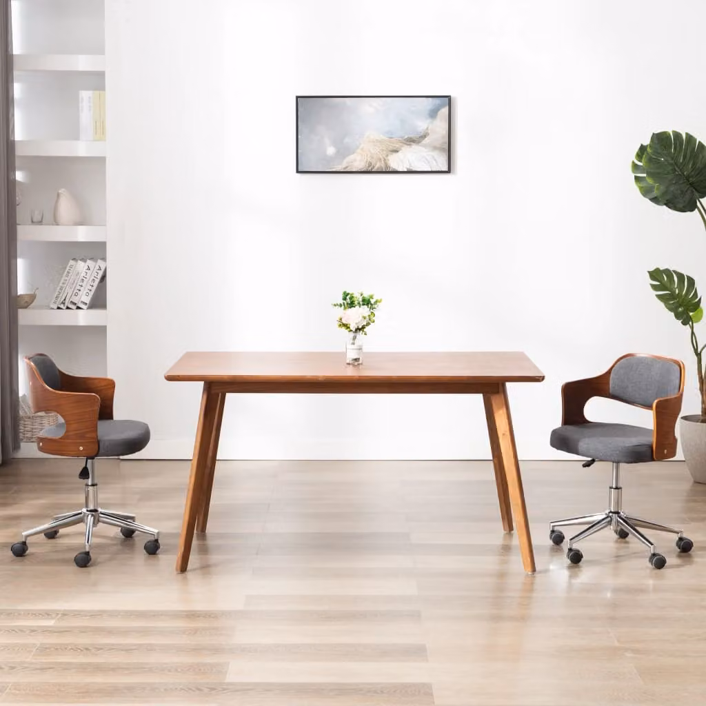 The Living Store sedia da pranzo girevole in legno curvato e tessuto grigio