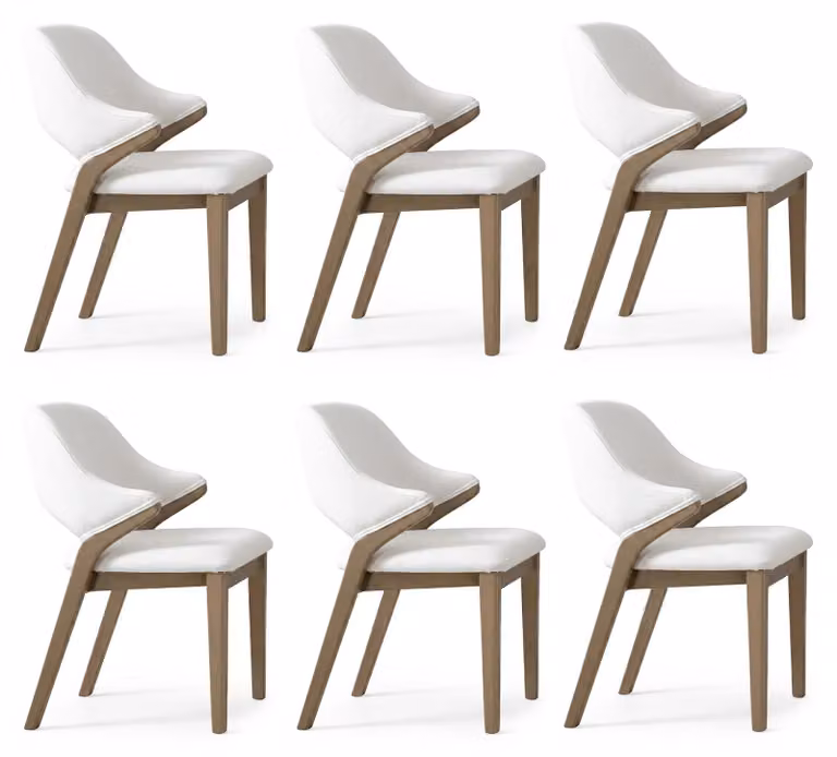 Set di 6 sedie bianche in legno e tessuto, design moderno, imbottite, tinta unita, confortevoli, ideali per la sala da pranzo