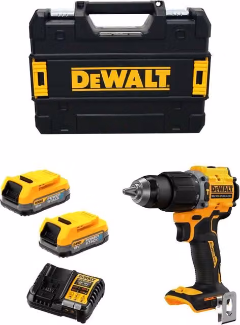 Trapano a percussione DeWALT DCD799E2T giallo con 2 batterie Powerstack da 1,7 Ah e sistema TSTAK II