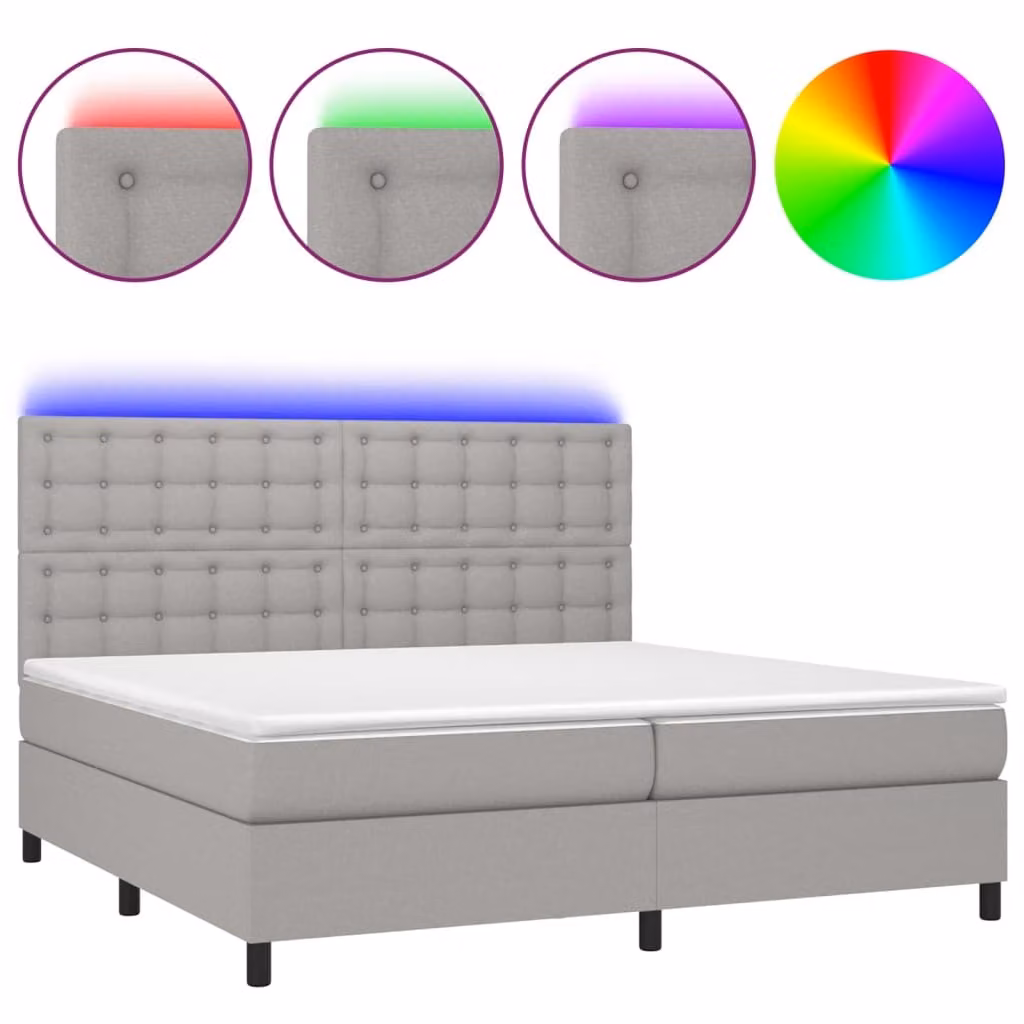 Letto a Molle Materasso e LED Grigio Chiaro 200x200 cm Tessuto