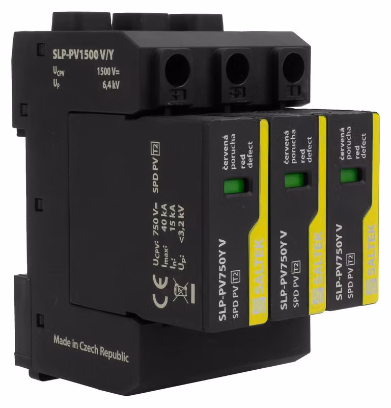 Dispositivo di protezione contro le sovratensioni di tipo 2, 40kA, SLP-PV1500 V/Y, fino a 1500V DC, montabile su guida DIN, varistore fotovoltaico