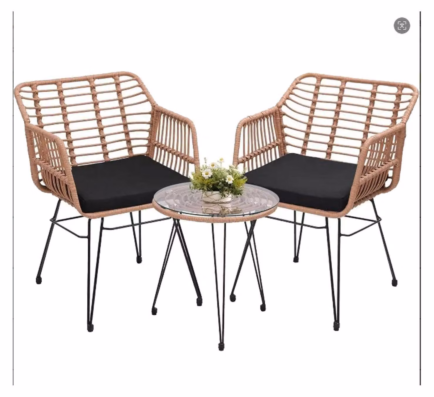 Set da esterno in rattan – set bistro da 3 pezzi per 2 persone – struttura in metallo – resistente agli agenti atmosferici, ideale per balcone e terrazza – piccoli mobili da giardino per relax – aspetto legno, colore legno