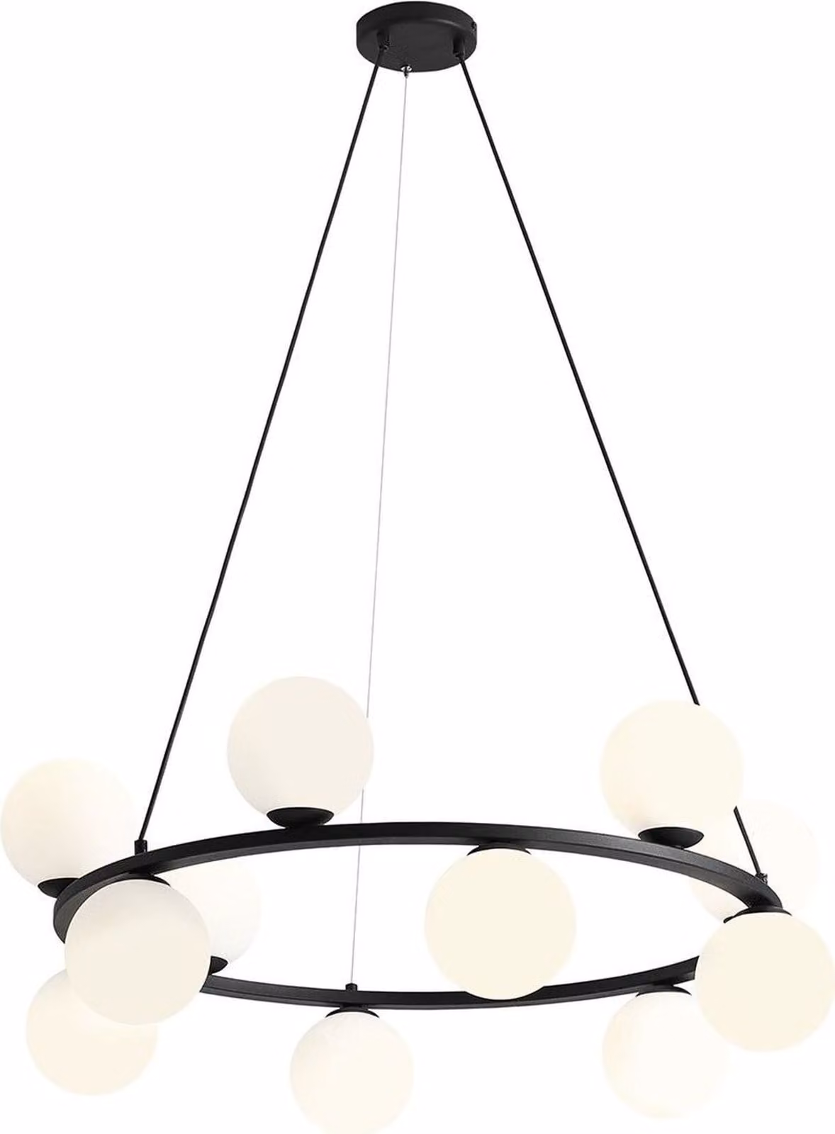 Lampada a sospensione Metallo Vetro L: 86 cm H: max. 110 cm Nero Bianco E14 paralume a sfera rotondo Moderno