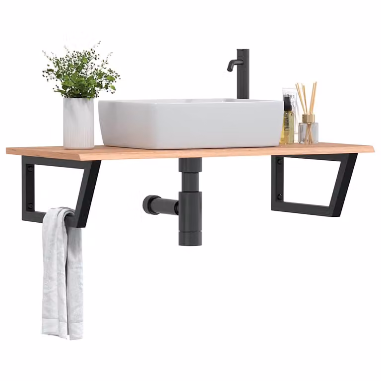 vidaXL Ripiano a Parete per Lavabo Moderno in Rovere e Metallo, Marrone e Nero, L: 50 cm, P: 22 cm, H: 3 cm