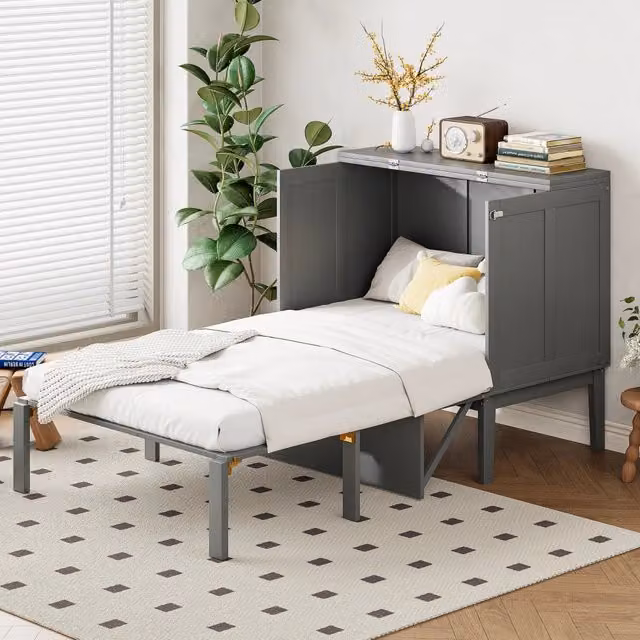 Letto a ribalta verticale REDOM in legno grigio L/P/H: 90 x 200 x 205 cm
