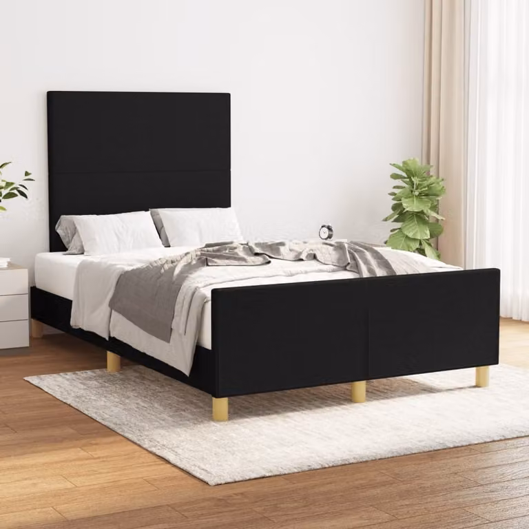 The Living Store Struttura letto con testiera nera 120x200 cm in tessuto