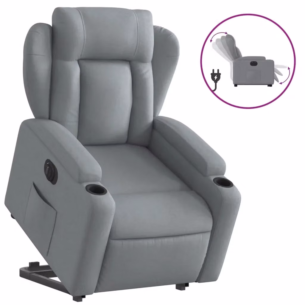 Poltrona Reclinante Alzapersona Elettrica vidaXL Grigio con Braccioli e Supporto per Senior – 2