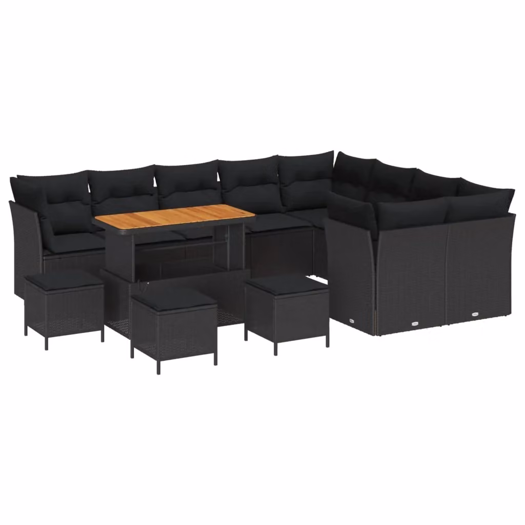 Set Divano da Giardino vidaXL a Forma a U in Polyrattan Nero con Cuscini e Tavolino da Esterno – 2