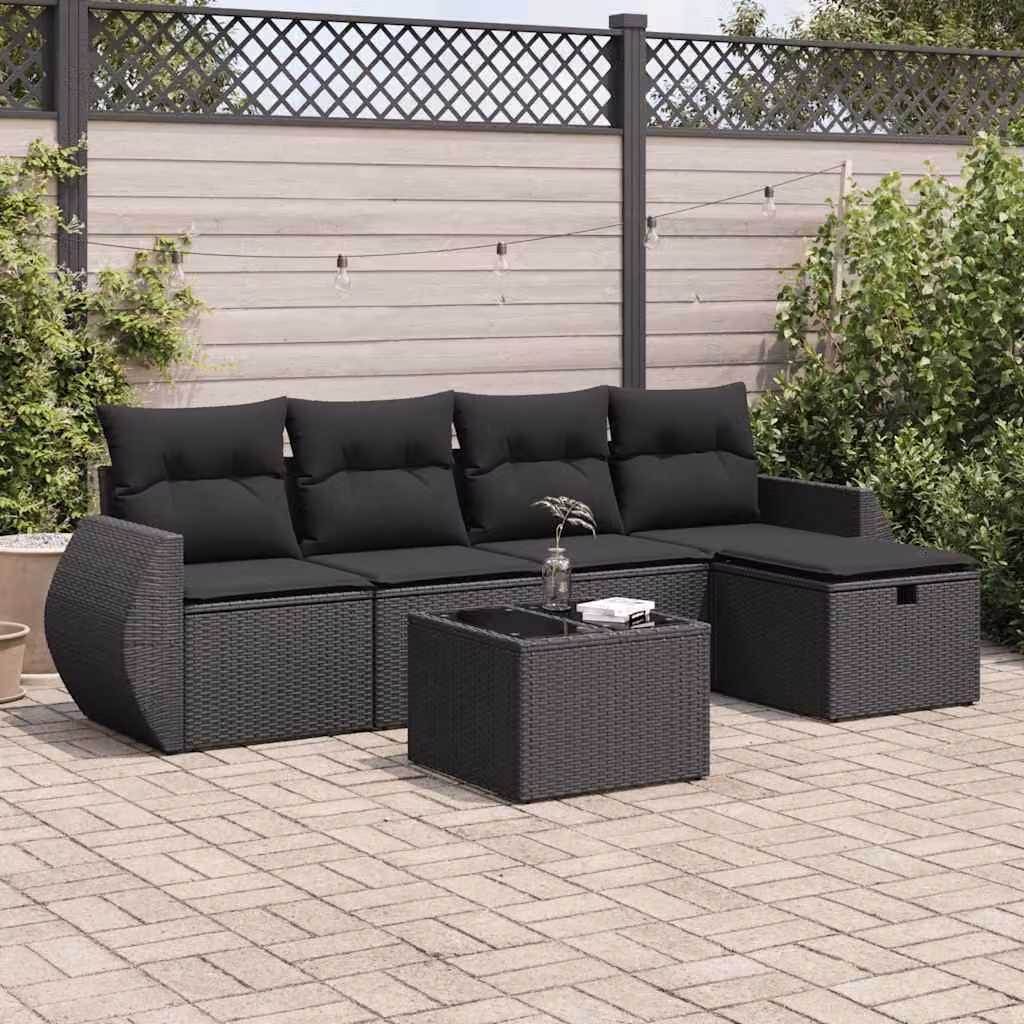 Maison Exclusive - Set da giardino 6 pezzi con cuscini in polyrattan nero