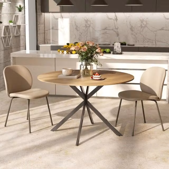 Tavolo da pranzo rotondo per 4 persone con piano in legno rovere e gambe a X in acciaio Ø 120 cm