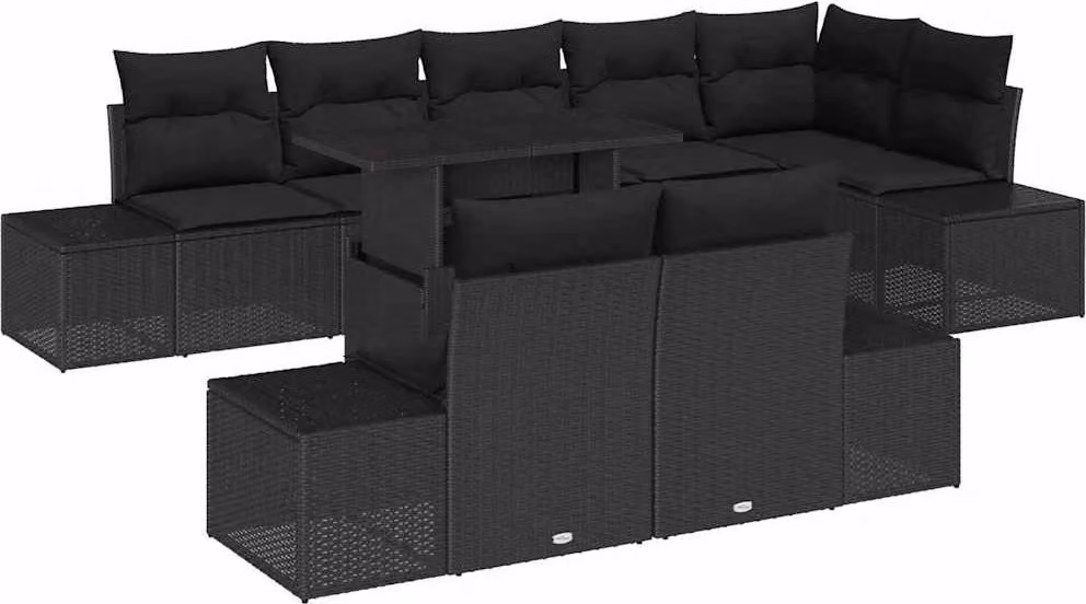 Set Divano da Giardino con archiviazione 9 pcs Nero Poly Rattan