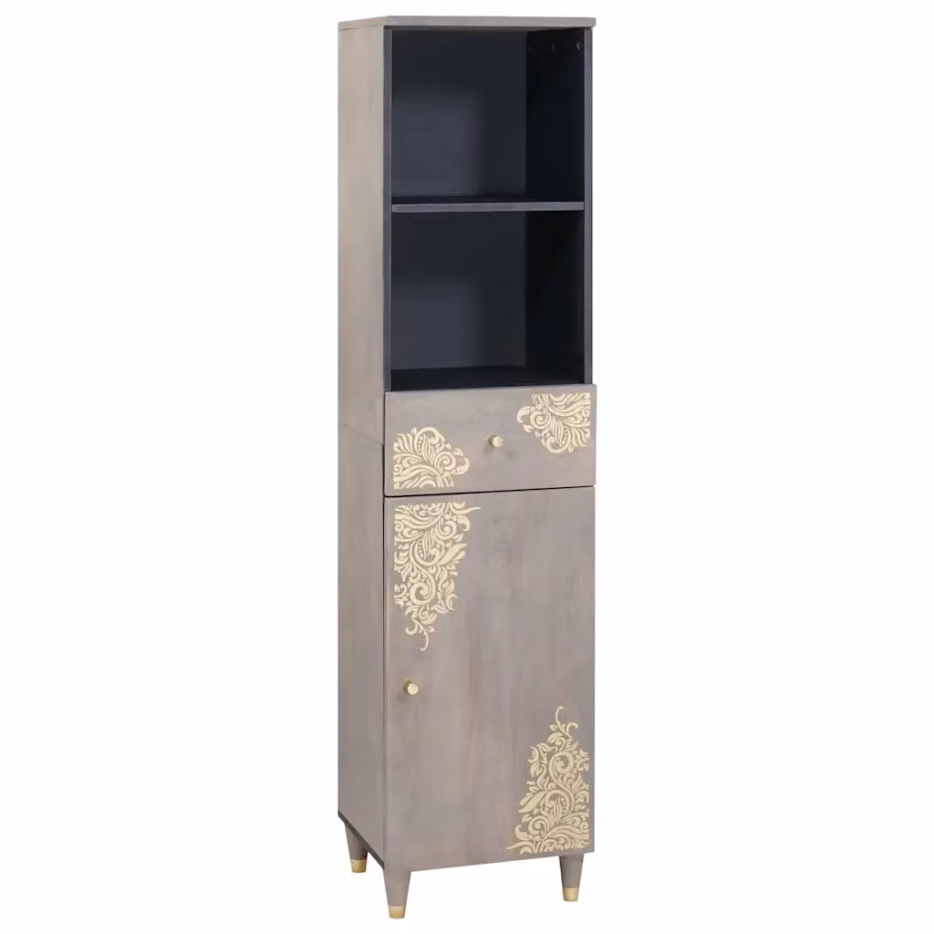 Mobile da bagno vidaXL in legno di mango massello grigio con ante e cassetti L/P/H: 38 x 33 x 160 cm