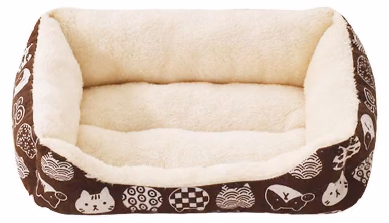 Cuccia per cani rettangolare, morbida e in peluche, ideale anche per gatti, colore marrone, dimensioni 53x38x12,5 cm