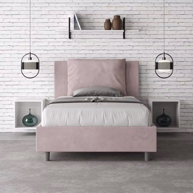 Letto una piazza e mezza contenitore imbottito Antea in microfibra colore glicine L: 110 cm, P: 190 cm
