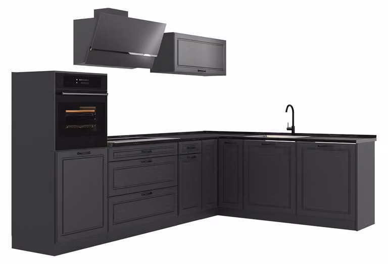 Cucina angolare completa Vicco R-Line Antracite country/Antracite 287 x cm senza piano di lavoro, Model 68201
