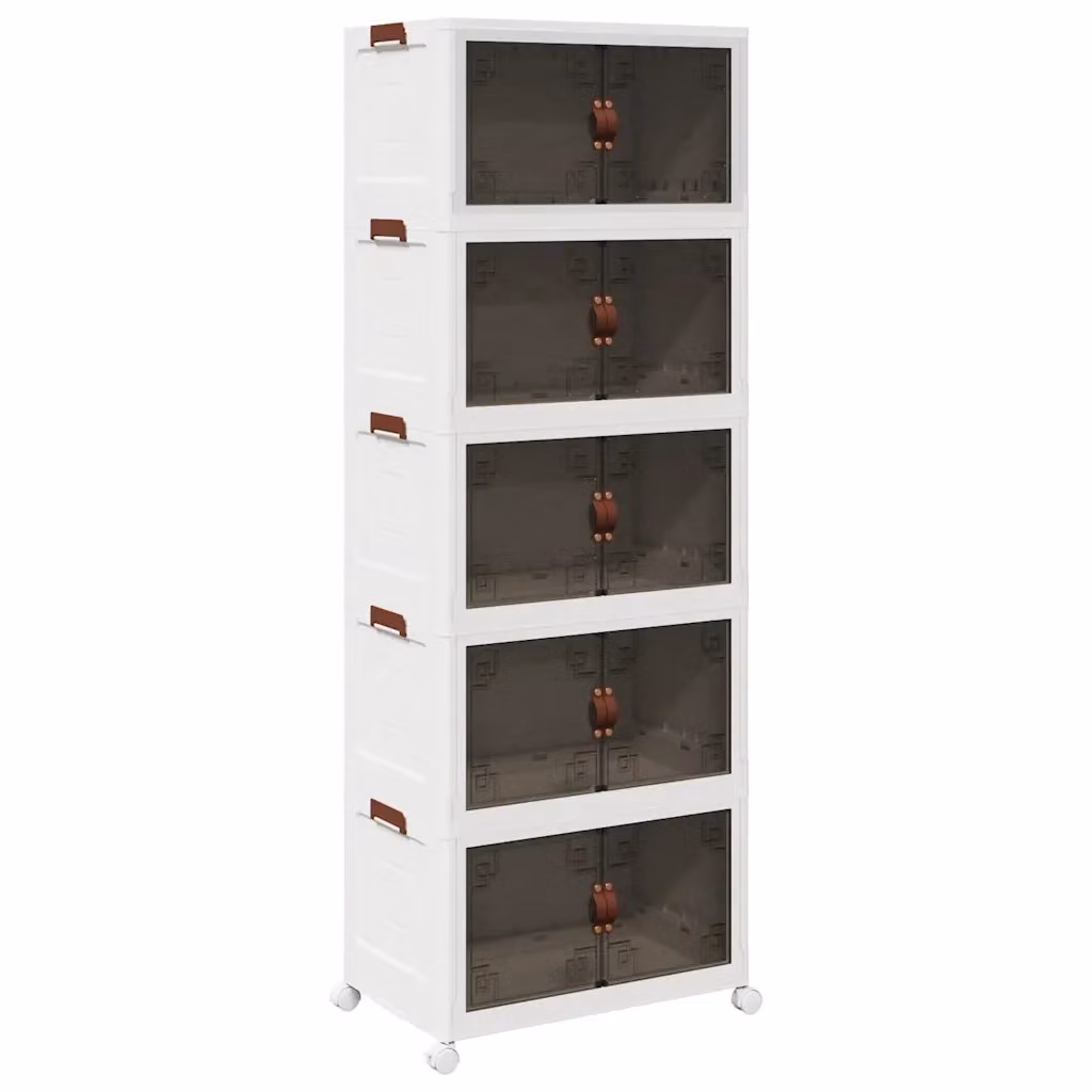 Scatola Portaoggetti con Ruote vidaXL a 5 Livelli, Bianco e Marrone, L/P/H: 64 x 40 x 179 cm – 2