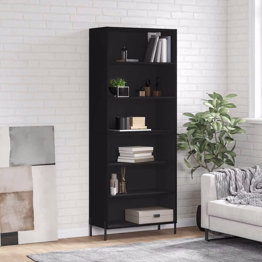 Credenza moderna vidaXL nera con ante a battente in legno e metallo L: 69,5 cm, P: 32,5 cm, H: 180 cm