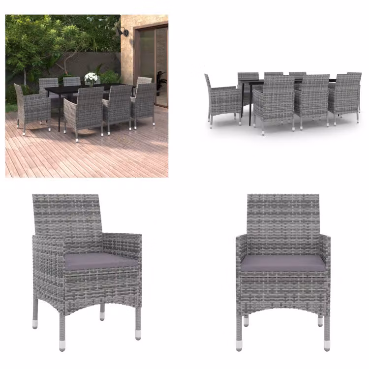 vidaXL Set da pranzo da giardino 9 pezzi con cuscini in polirattan e vetro - Set da pranzo da giardino - Set da pranzo da giardino - Set da pranzo da esterno - Tavolo e sedie da giardino