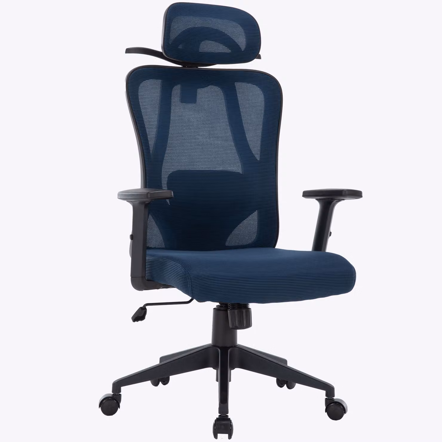 Sedia da ufficio con appendiabiti salvaspazio - sedia da scrivania ergonomica con supporto per il collo e la zona lombare - comoda sedia da gaming con schienale a rete e funzione reclinabile, colore: nero/blu scuro