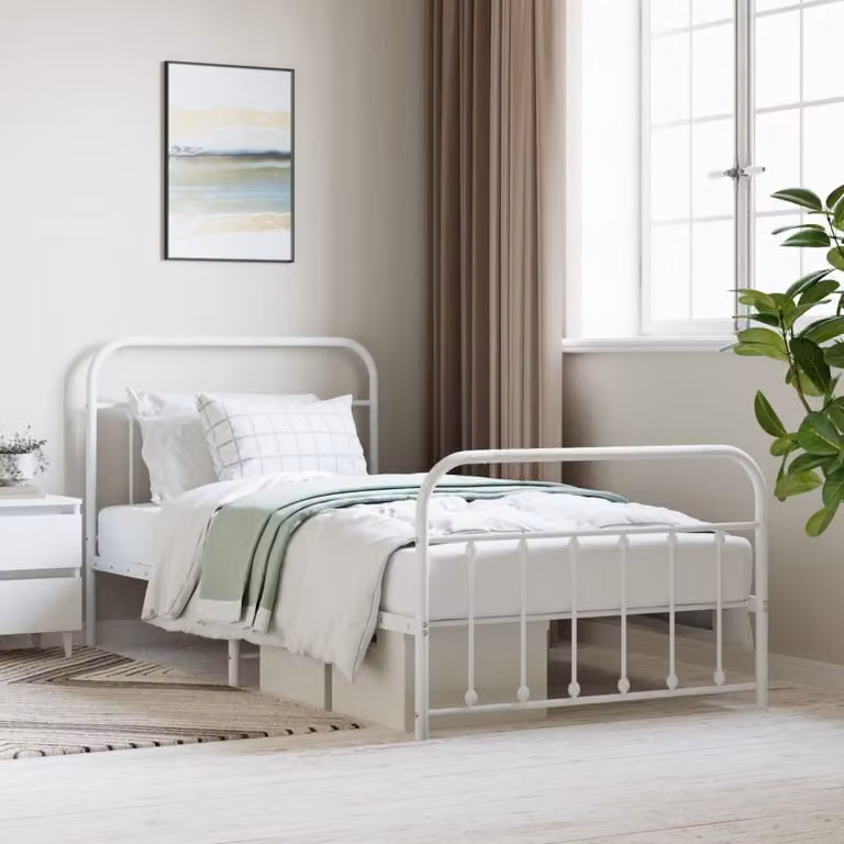 The Living Store Struttura letto con testiera e pediera in metallo bianco 107x203 cm