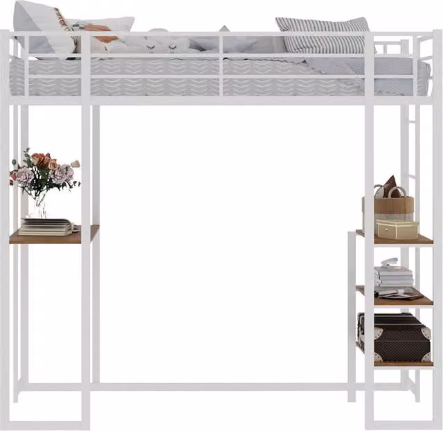 Letto a soppalco singolo REDOM in metallo bianco con scala laterale L 90 cm x P 190 cm