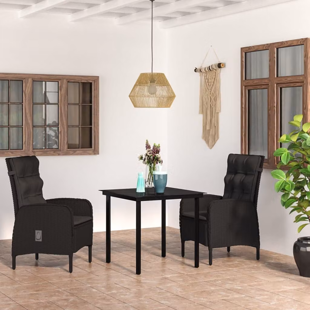 The Living Store Set da pranzo da giardino 3 pezzi con cuscini nero