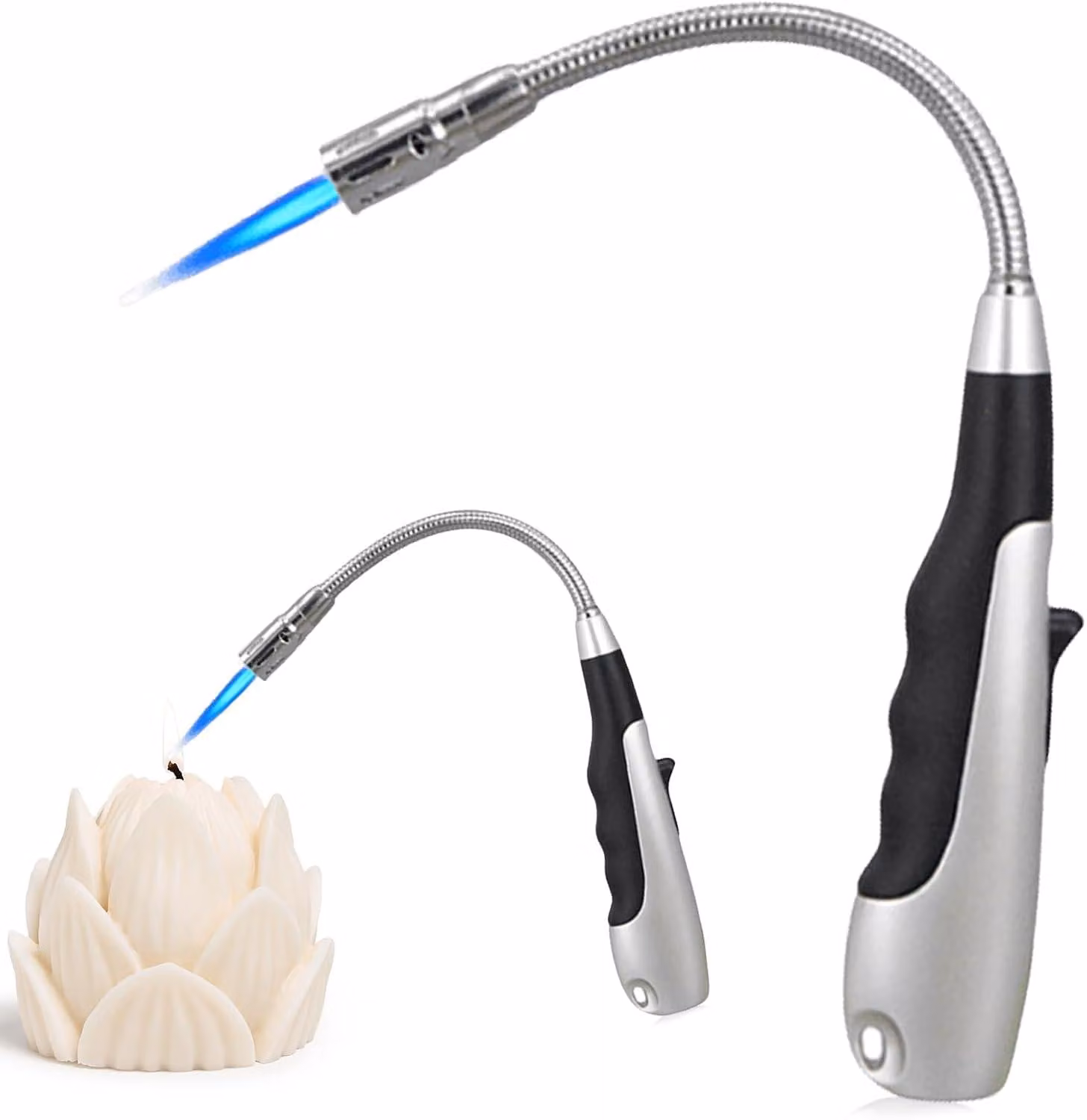 Accendino a stelo ricaricabile - Accendino antivento flessibile a 360° - Fiamma a getto antivento ideale per candele, caminetti e griglie