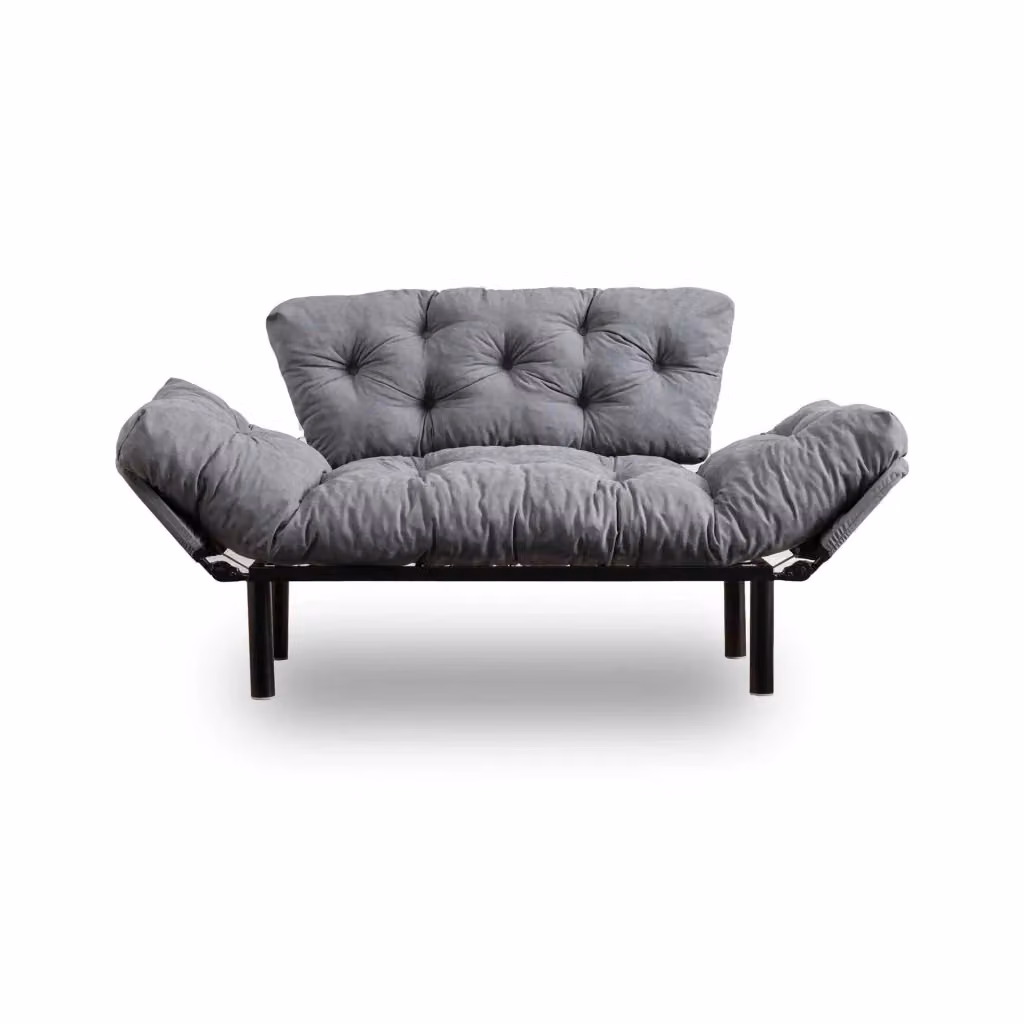 Divano Letto 2 Posti con Contenitore Guchol Grigio in Tessuto con Meccanismo Click Clack e Struttura in Metallo L: 155 cm, P: 70 cm – 2