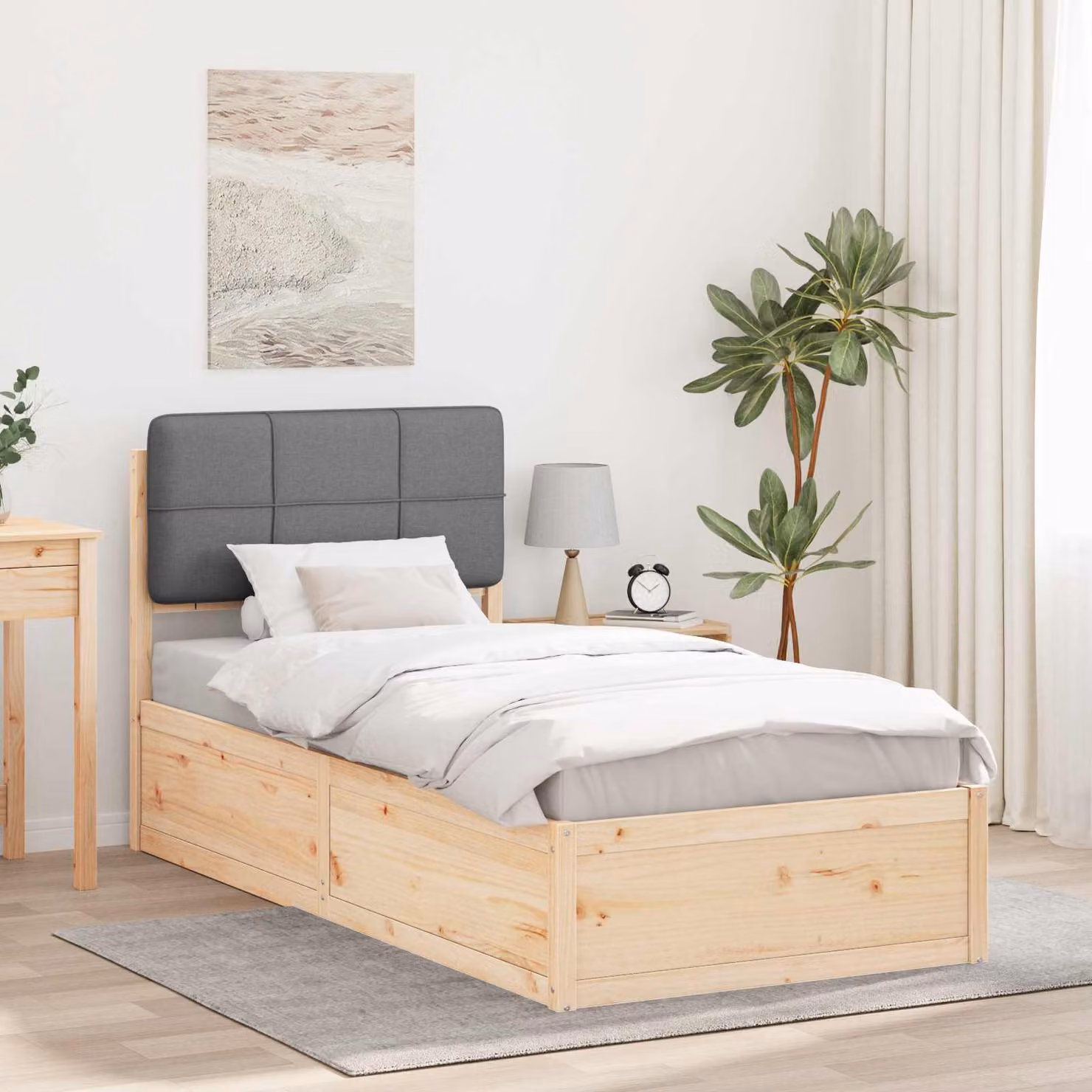 Letto con testiera rivestita vidaXL in legno di pino e tessuto grigio L 100 cm x P 200 cm