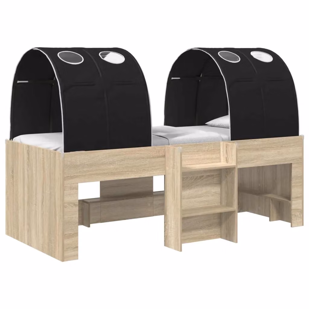Letto alto singolo per bambini vidaXL con struttura a casetta e scomparti laterali, colore rovere e nero, L: 203 cm, P: 120 cm, H: 111 cm – 2